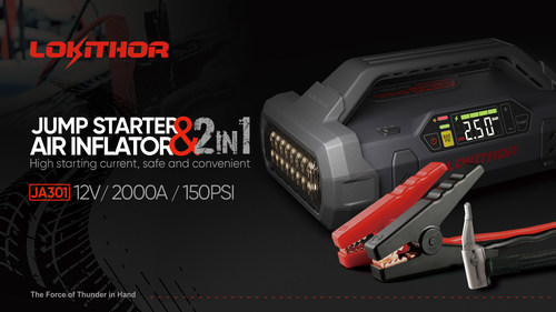 Lokithor Multipurpose Jump Starter JA301 with air inflator, 12V, 2000A, 150PSI