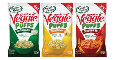 New Garden Veggie Puffs come in three delicious flavors: White Cheddar, Sour Cream & Onion, and Screamin’ Hot. They are baked, never fried, and contain 30% less fat than the leading puffed snack.