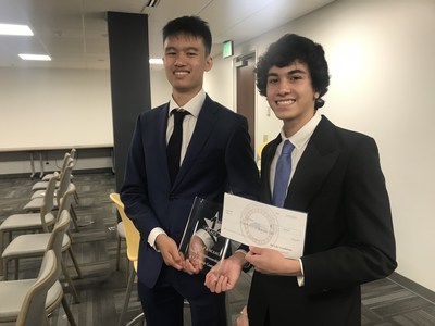 Adrian Tong (left) and Dylan Norona won the gold award at the North Carolina Asian-American Coalition Young Entrepreneurship and Innovation Contest for their idea of ​​reforming the inspection system for nursing homes in North Carolina.  This would potentially save taxpayers $ 14 million a year.