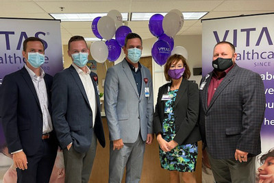 VITAS Healthcare commemorated the official grand opening of the new inpatient hospice unit with a ribbon-cutting ceremony on June 30, 2021.

From left: AdventHealth Lake Wales CFO Justin Hengesbach, Executive Director of Operations Jason Shockey, and President & CEO Royce Brown with VITAS general managers Deborah Totten and James Rogers.