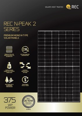 The REC N-Peak 2 steps up the already excellent power density and energy yield per m2, giving consumers higher savings on electricity bills and carbon emissions. (PRNewsfoto/REC Group)