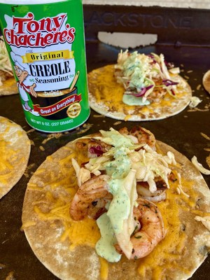 You dont have to wait until Taco Tuesday for this delicious treat from Firehouse Grub! The freshness of shrimp and jalapeño crema pair with the extraordinary blend of flavors from Tony Chacheres Original Creole Seasoning for creamy, delicious tacos like no other.