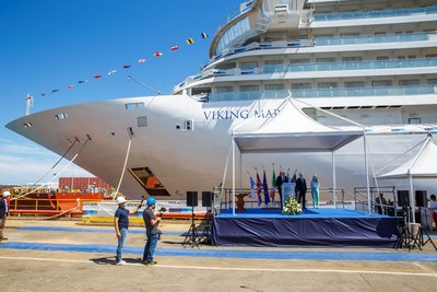 Viking® (www.viking.com) today announced its newest ocean ship – the 930-guest Viking Mars® – was “floated out,” marking a major construction milestone and the first time the ship has touched water. Viking also announced that Viking Mars, which is scheduled to debut in early 2022, will officially be named by her ceremonial godmother, Lady Fiona Carnarvon, the eighth Countess of Carnarvon.