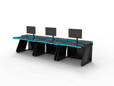 Glytch Battle Stations attach to one-another with cable and power management built in and team lighting.