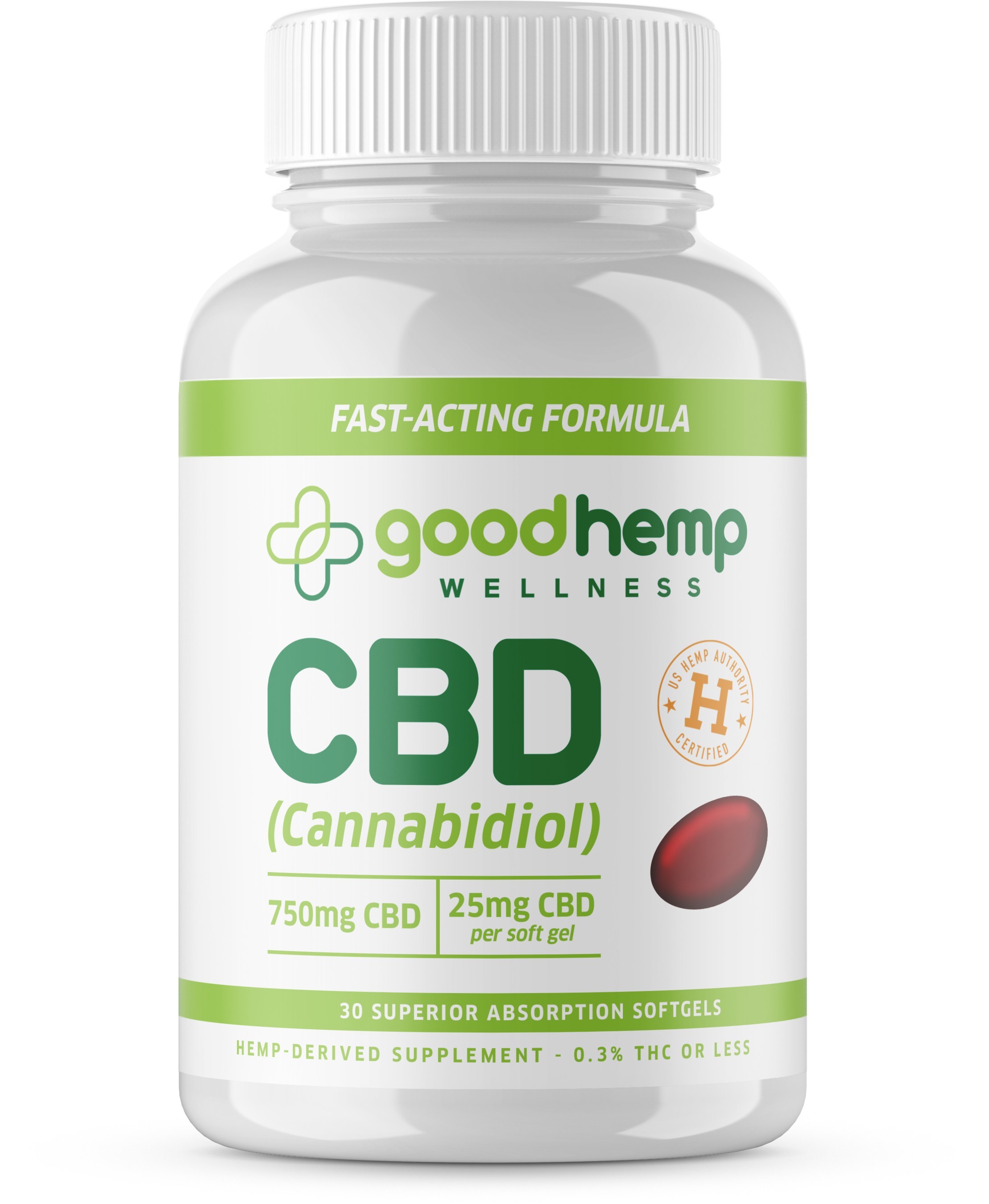 Good Hemp Wellness Cannabidiol 750mg CBD Per Bottle / 30 Super Absorption 25mg Softgels