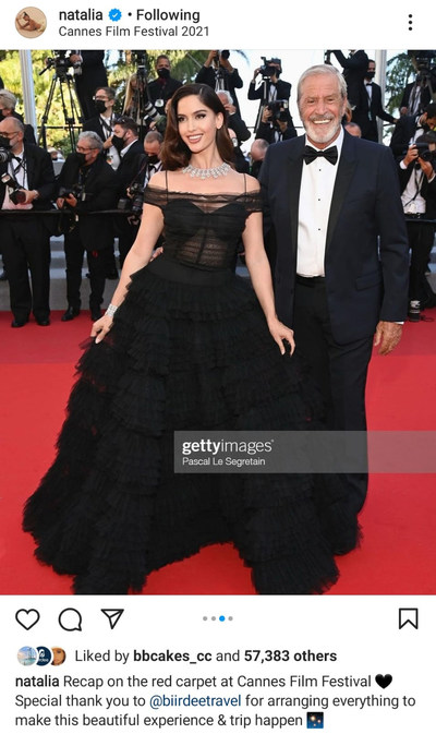 Model Natalia Barulich on the red carpet at Cannes Film Festival.