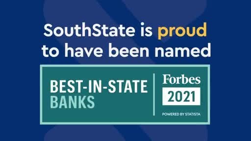 SouthState Bank has been named to Forbes' Best-in-State Banks list, earning the #1 ranking in Florida, the #2 ranking in Georgia and the #3 spot in South Carolina.