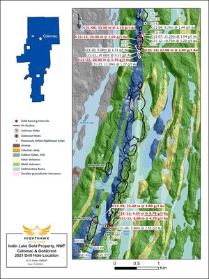Figure 1 – Plan View of Colomac and Goldcrest Drilling (CNW Group/Nighthawk Gold Corp.)