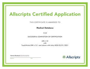 Medical Database, Inc. Integrates Its Laboratory Decision System, LDS®, With Allscripts TouchWork