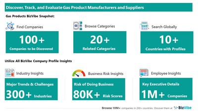 Snapshot of BizVibe's gas products supplier profiles and categories.