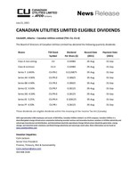 Canadian Utilities Limited Eligible Dividends - Q3 2021 (CNW Group/Canadian Utilities Limited)