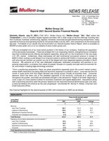 Mullen Group Ltd. Reports 2021 Second Quarter Financial Results (CNW Group/Mullen Group Ltd.)