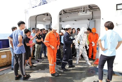 The students were studying and experiencing on the ship