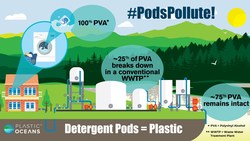 Laundry and dish detergent pods are polluting the environment. Infographic: Charlie Rolsky and Plastic Oceans International