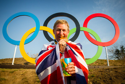 Nick Skelton (GBR) celebrates his gold medal win following a stunning performance at the Deodoro Equestrian Park claiming the Olympic Individual title at the Rio 2016 Games with Big Star. Photo credit: FEI/Eric Knoll