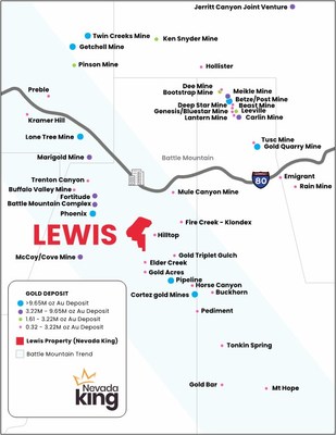 Figure 1. Location of Lewis Project within Battle Mountain Trend (CNW Group/Nevada King Gold Corp.)