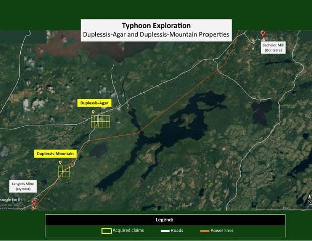 Location of the Agar and Mountain properties (CNW Group/Typhoon Exploration Inc.)