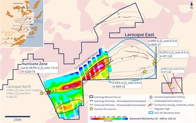 Figure 2 – Larocque East Exploration Drilling Areas and DC-Resistivity Survey Location (CNW Group/IsoEnergy Ltd.)