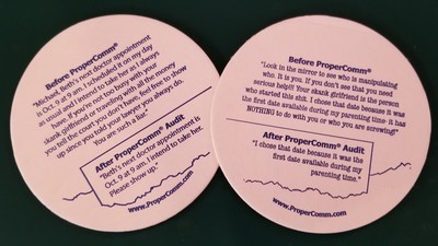 ProperComm Coasters - Samples of messages Before and After ProperComm edits.