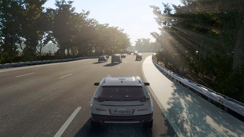 Image is taken from Cognata's autonomous simulation platform, highway digital twin environment, dawn light setting (PRNewsfoto/Cognata)