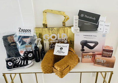 The Gold Meets Golden 2021 Virtual Gift Bag sent to all Conversation Participants, including Therabody wellness solutions limited-edition 24k Gold-Plated Theragun PRO and Organic CBD products www.Therabody.com; That Neck Pillow, a Game-Changer in the world of Comfort for Athletes and All.  www.ThatNeckPillow.com ; Slip’s "golden" pillowcase, sleep mask and hair accessories www.Slip.com; Zappo's Adaptive Custom outfits designed for the Angel City Sports Paralympians.