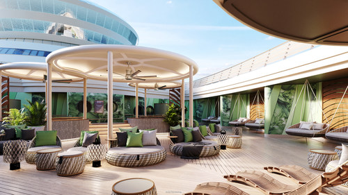 For the first time aboard a Disney ship, Senses Spa will feature a dedicated outdoor relaxation space where guests can unwind in whirlpool spas, rest on plush loungers and find their center during yoga sessions. This open-air oasis is a brand-new extension to Disney Cruise Line’s signature Rainforest experience, which has been reimagined for the Disney Wish to provide even more ways to relax and rejuvenate. (Disney)