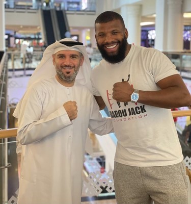 Saeed Al Janahi, Director of Operations at Dubai Film & TV Commission meets with Badou Jack in Dubai to officially grant him the UAE Golden Visa