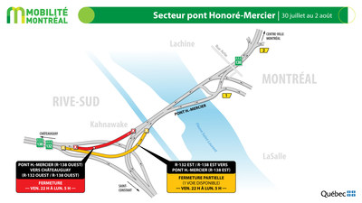 changeur pont Honor-Mercier  Kahnawake, fin de semaine du 30 juillet (Groupe CNW/Ministre des Transports)