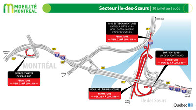 A10 est Bonaventure, secteur le des Soeurs, fin de semaine du 30 juillet (Groupe CNW/Ministre des Transports)