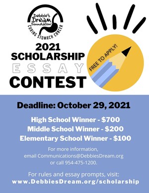 Debbie's Dream Foundation: Curing Stomach Cancer Announces the Return of the 2021 DDF Scholarship Essay Contest