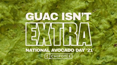 To redeem free guac on the most extra day of the year, guests in the U.S. and Canada can simply use code AVO2021 at digital checkout with an entrée purchase via the Chipotle app or Chipotle websites on July 31. (PRNewsfoto/Chipotle Mexican Grill, Inc.)