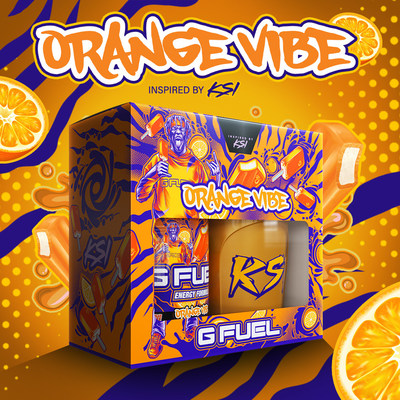 Caption: G FUEL, The Official Energy Drink of Esports®, and KSI, world-famous YouTuber, rapper, and Boxer, are back for round two with Orange Vibe -- now available for pre-order at gfuel.com through August 2nd while supplies last. G FUEL Orange Vibe tastes like an energizing and liquified orange cream ice pop and is named after KSI's catchy 