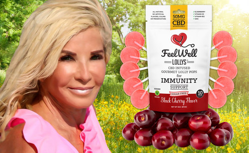 Tamra Deer, Founder of Feel Well Lollys with Black Cherry Flavored CBD Immunity Support 10 Pack of Lollipops