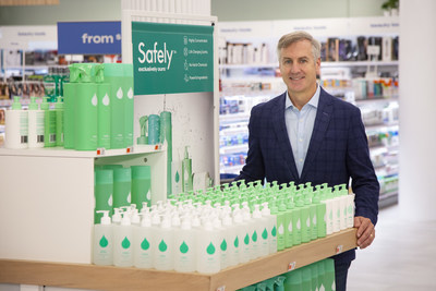 Joe Hartsig, EVP and Chief Merchandising Officer at Bed Bath & Beyond and President of Harmon Stores, Inc., with a display of Safely products at Bed Bath & Beyond's flagship store in the Chelsea neighborhood of New York City.