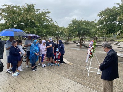 The Siller family attends a wreath laying ceremony at the Pentagon Memorial.