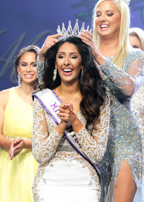 Miss International 2021, Deepa Dhillon, of Huntley, Ill., is crowned by Miss International 2020, Megan Vladic, during the annual final competition held July 31 in Kingsport, Tennessee. Photo credit:  Paul Preston Photographer