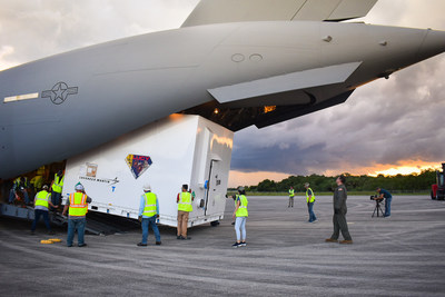 Lucy lands at Kennedy Space Center, Florida, July 30. It then headed out on a truck to its final destination in nearby Titusville, Astrotech Space Operations, to begin launch processing. Credit: Lockheed Martin.