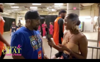Kickback & Chat with Amber Pickens host chats with music legend and actor Ice Cube at his BIG3 in Dallas, TX