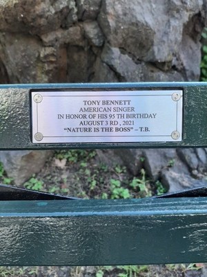 Tony Bennett Central Park Bench 
Photo Credit: Courtesy of Central Park Conservancy