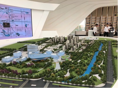 Model of Meishan California Smart City Phase 1, which is scheduled to open in Q3 2021. Greenspace will be incorporated throughout MCSC to create an environment that encourages connection, interaction, and healthy lifestyle practices for all who live and work there.