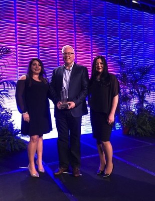 Photo of King Quality's Rachel Martino (L), Jeff Brett (C), Michele Zervakos (R) receiving GAF Award in 2018