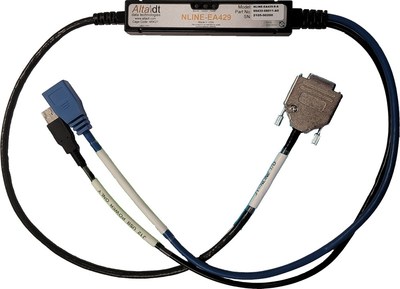 Alta Data Technologies (Alta) has released an innovative Ethernet ARINC-429 product built directly in-line to a small, rugged cable assembly: NLINE-EA429.   This product connects ARINC devices to notebooks, desktops and servers via 10/100/1000 Ethernet.