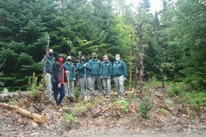Plantation en cours dans le Parc national Fundy dans le cadre de l'engagement du Canada à planter 2 milliards d'arbres