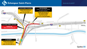Autoroute 20 et route 138 dans l'arrondissement de Lachine à Montréal - Fermetures dans l'échangeur Saint-Pierre durant la fin de semaine du 6 août 2021