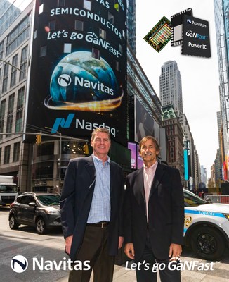 Navitas Semiconductor co-founders: CEO Gene Sheridan, and COO, CTO Dan Kinzer at Nasdaq New York (PRNewsfoto/Navitas Semiconductor)