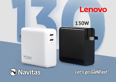 Lenovo YOGA 130W laptop chargers using Navitas GaNFast power ICs.