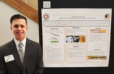 Josh Anderson presents a rocket research display at OSU’s 2021 Undergraduate Summer Research Expo.