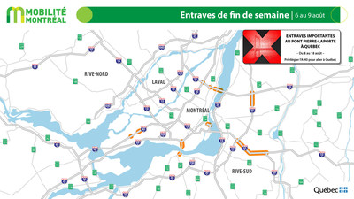 Carte gnrale des entraves, fin de semaine du 6 aot (Groupe CNW/Ministre des Transports)