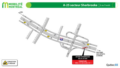 Entre rue Sherbrooke pour A-25 sud, fin de semaine du 6 aot (Groupe CNW/Ministre des Transports)