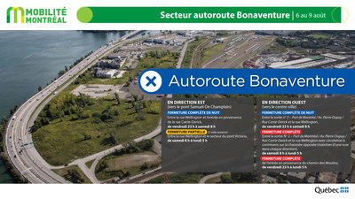 A10 est et ouest Bonaventure, secteur centre-ville, fin de semaine du 6 aot (Groupe CNW/Ministre des Transports)